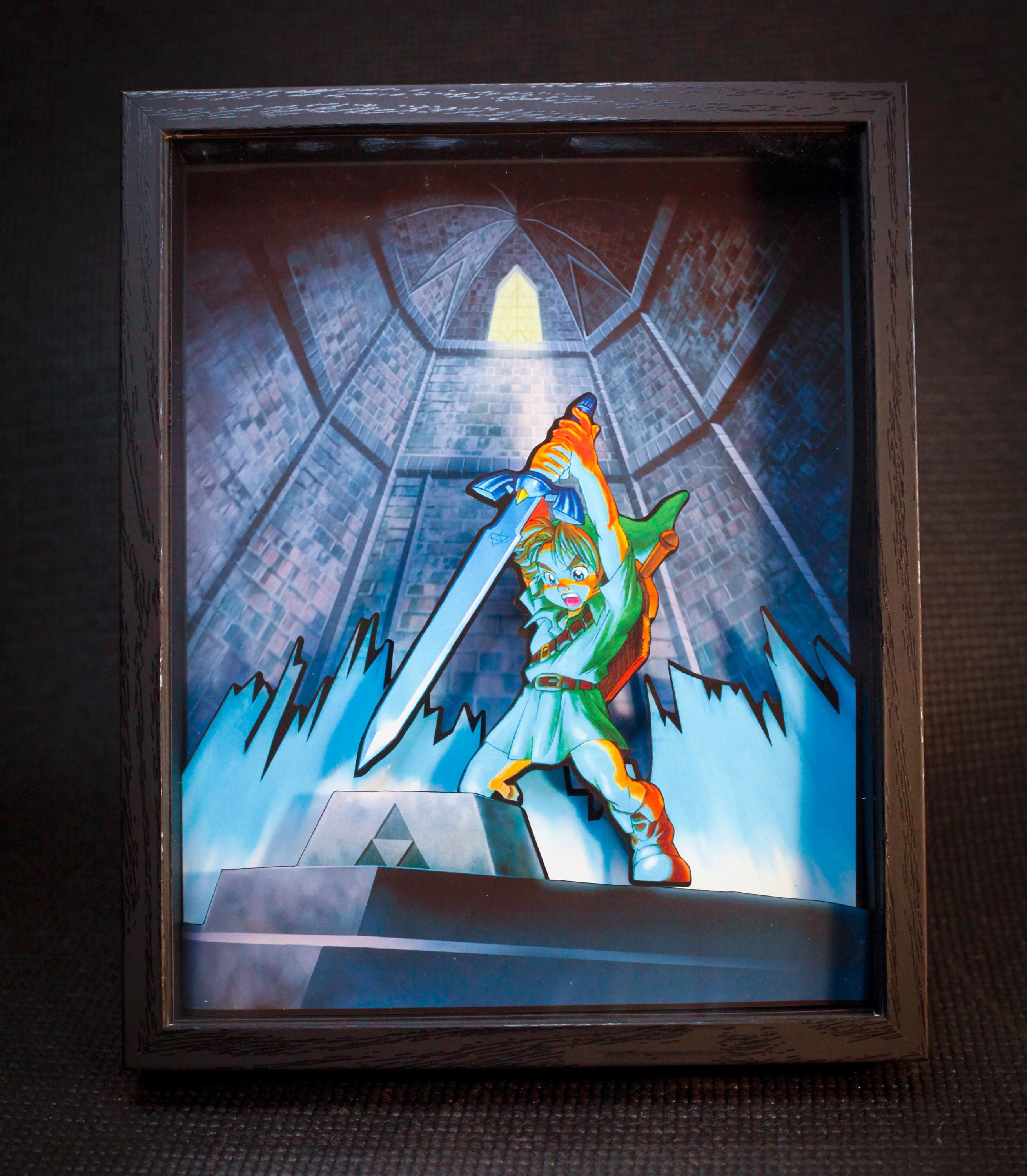 The Legend of Zelda: Ocarina of Time – Temple of Time Sword Pull • 3D Shadow Box • Handmade Gift • Video game Art • Video game Gifts