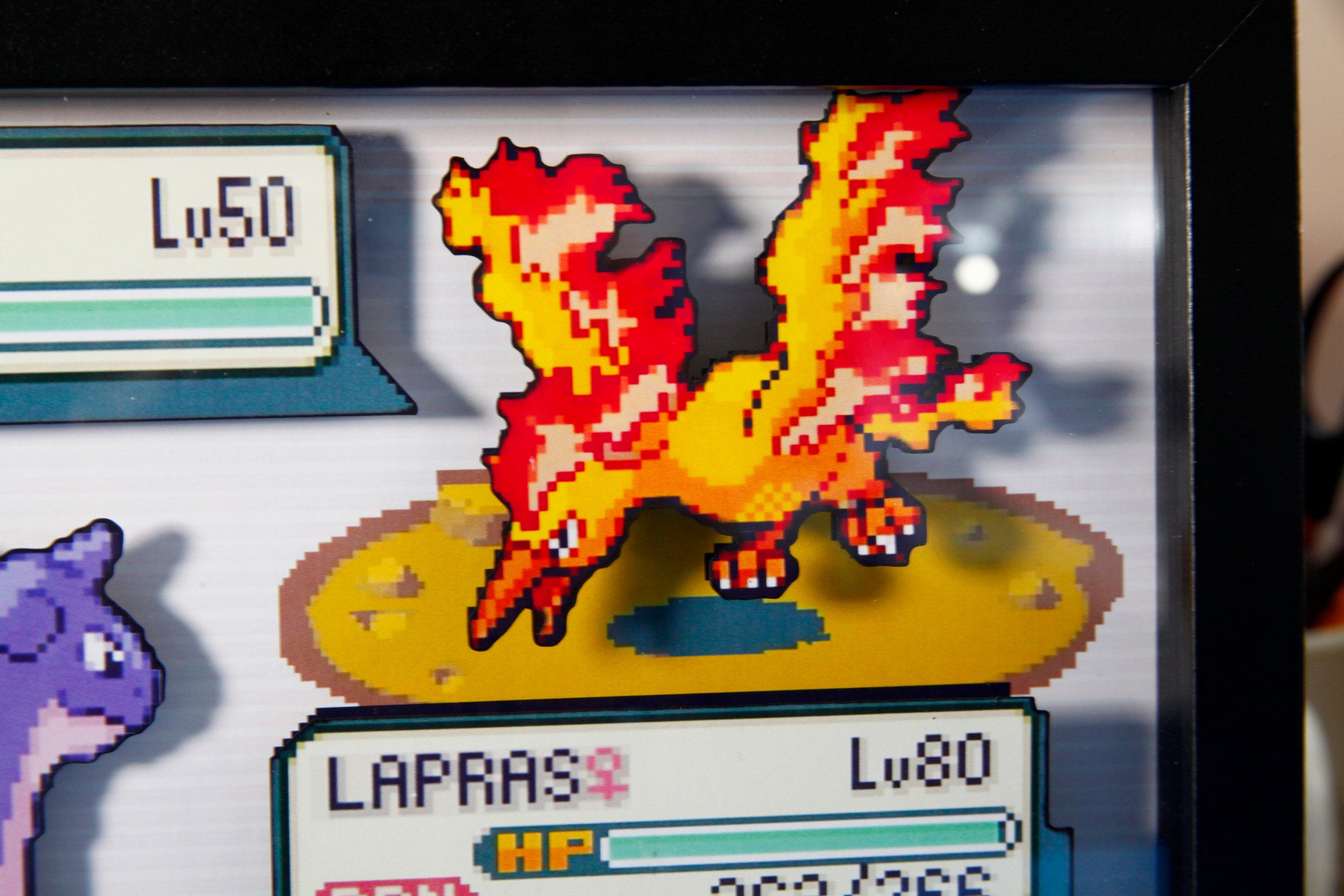 Pokemon Lapras vs. Moltres 3d shadow box diorama