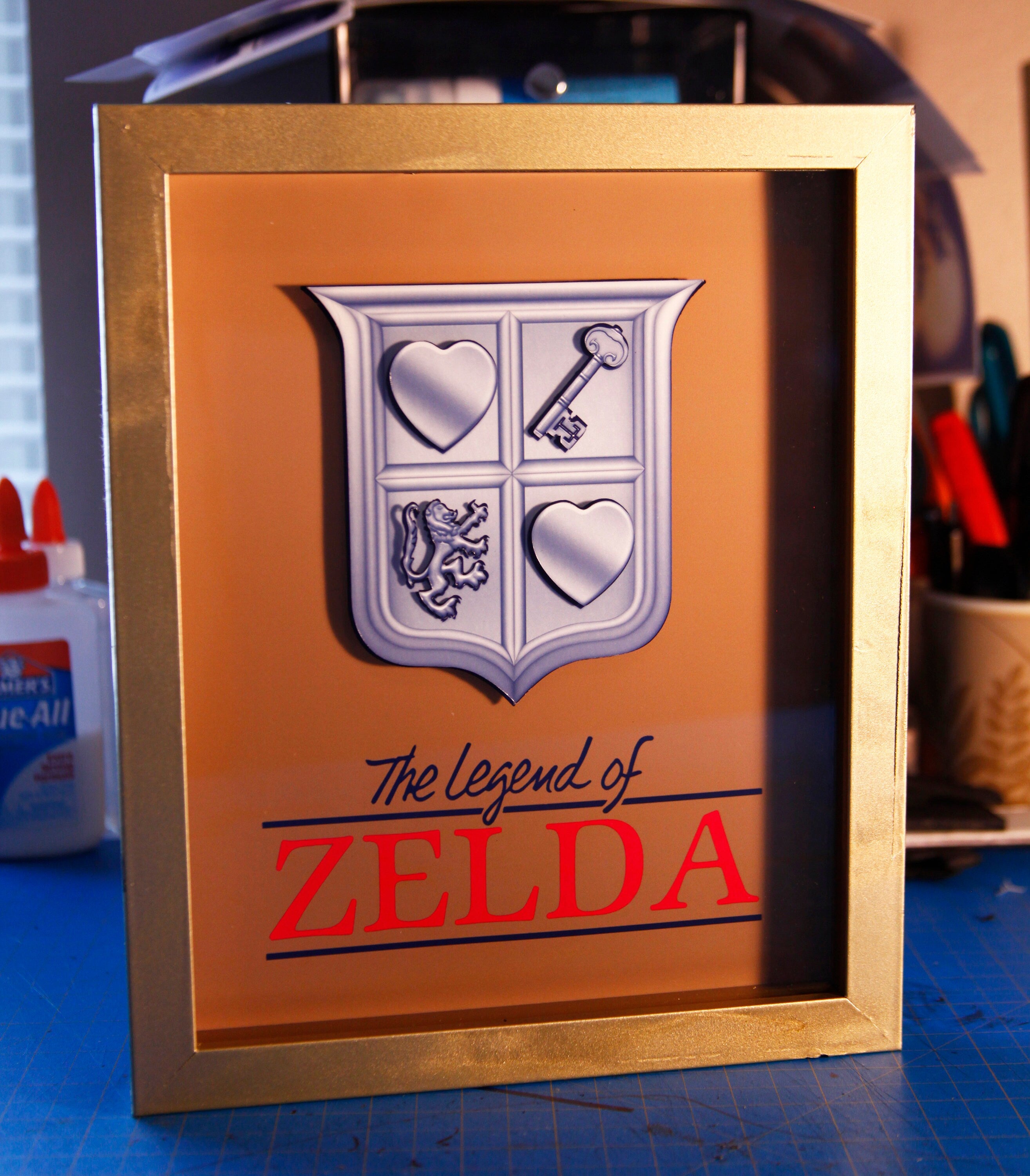 Legend of Zelda Nes Gold Videogame Shadowbox