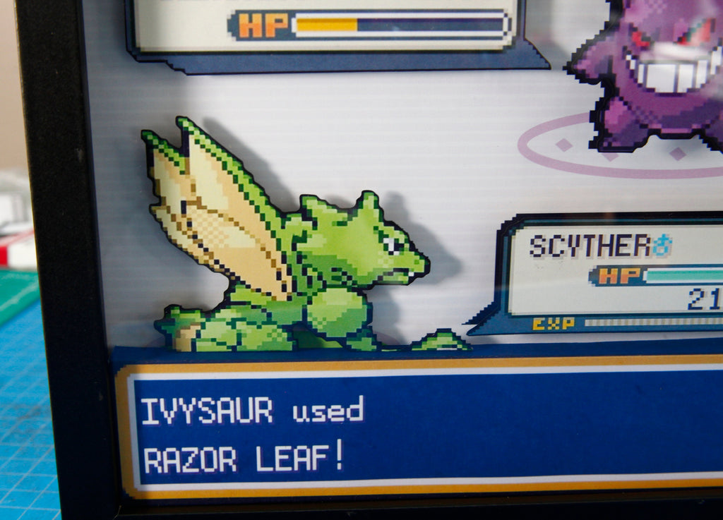 Pokemon Gengar vs Ivysaur 3d shadow box diorama