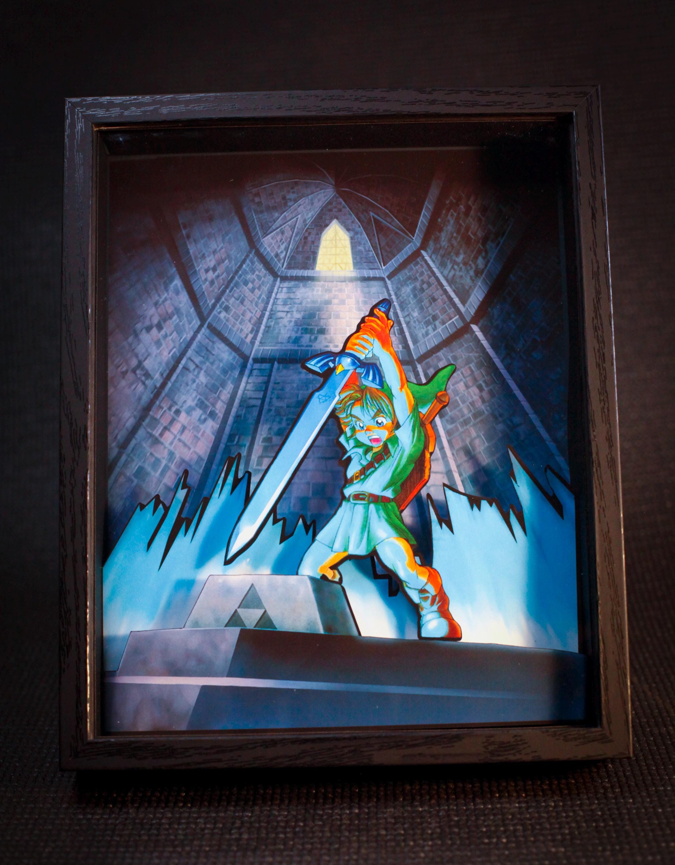 The Legend of Zelda: Ocarina of Time – Temple of Time Sword Pull • 3D Shadow Box • Handmade Gift • Video game Art • Video game Gifts