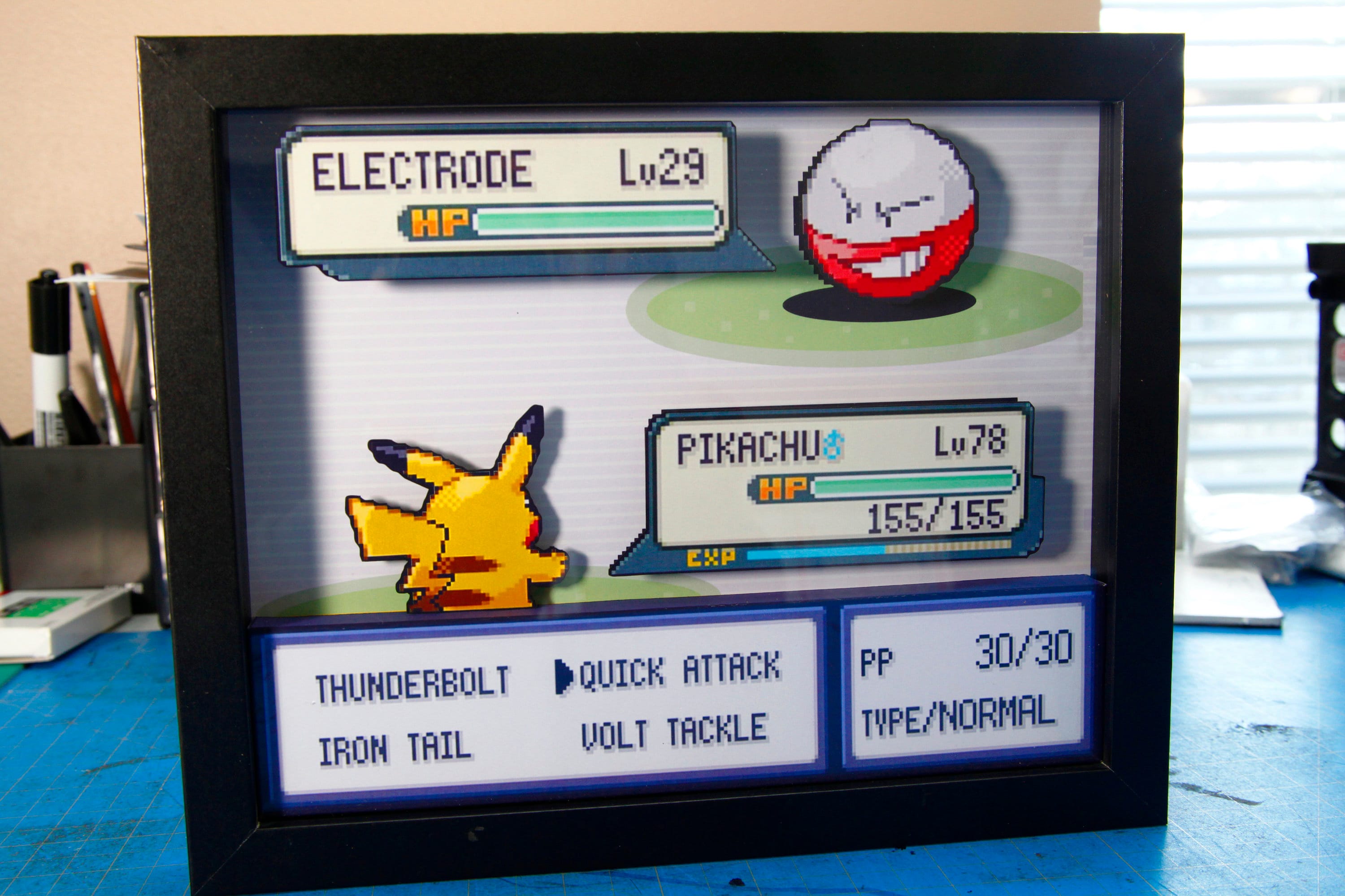 Pokemon Pikachu vs. Electrode 3d shadow box diorama