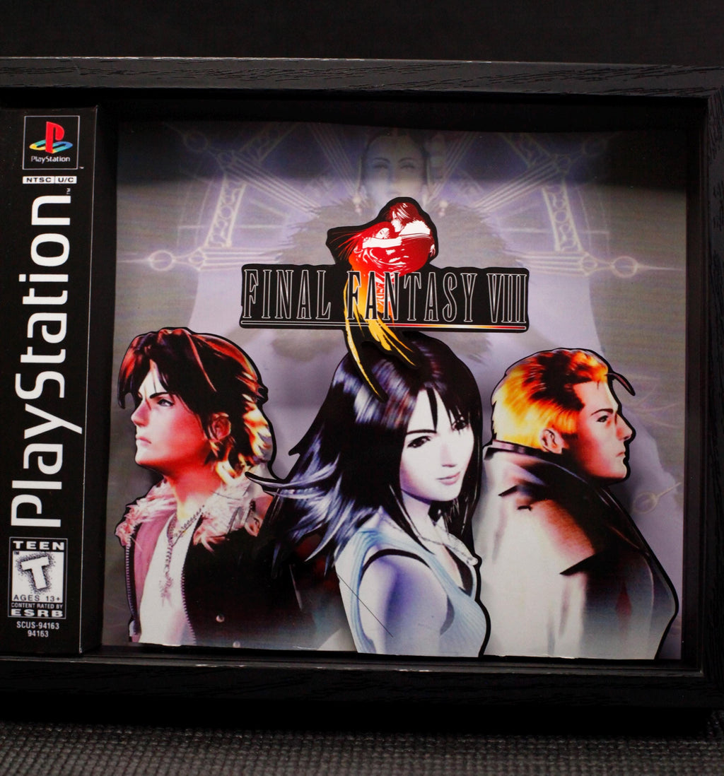 Final Fantasy VIII Cover Art- 3D Shadow Box for Gamers | Handmade Wall Art | Unique Gaming Gift | Retro Video Game Decor