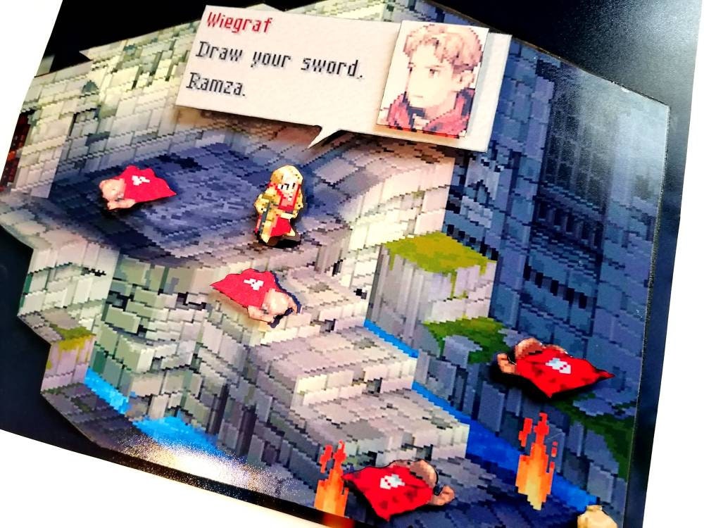 Final Fantasy Tactics Ramza vs Wiegraf Battle 3D Shadowbox Diorama | gifts for him| Gifts for her | birthday | Christmas|