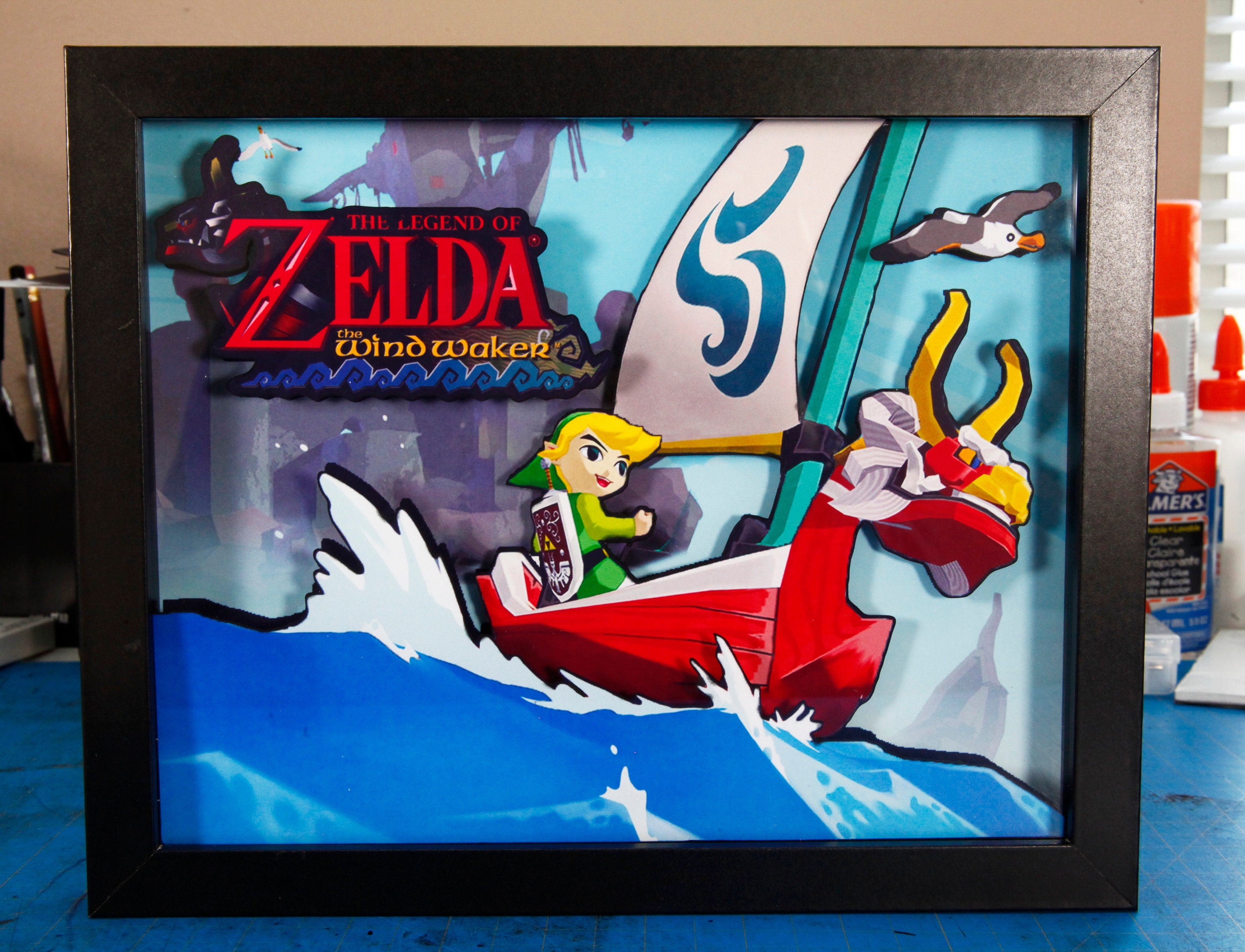Legend of Zelda, Windwaker, 3D shadow box, video game decor, gaming art, collector's item
