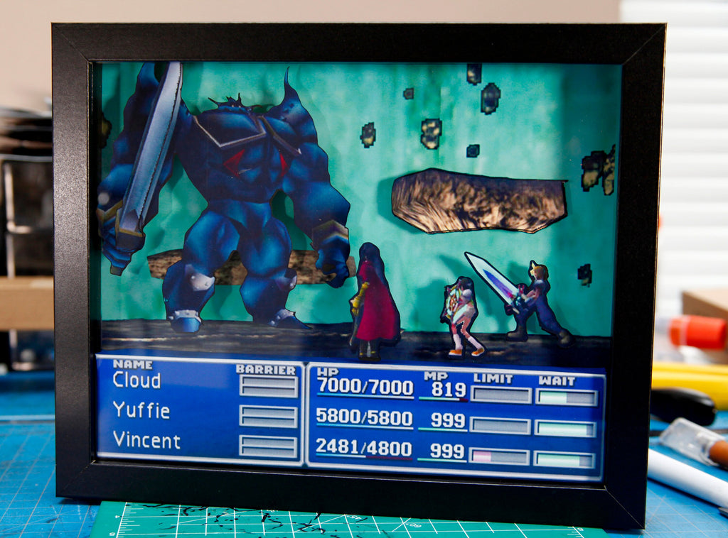 Final Fantasy VII Boss Battle - 3D Shadow Box for Gamers | Handmade Wall Art | Unique Gaming Gift | Retro Video Game Decor