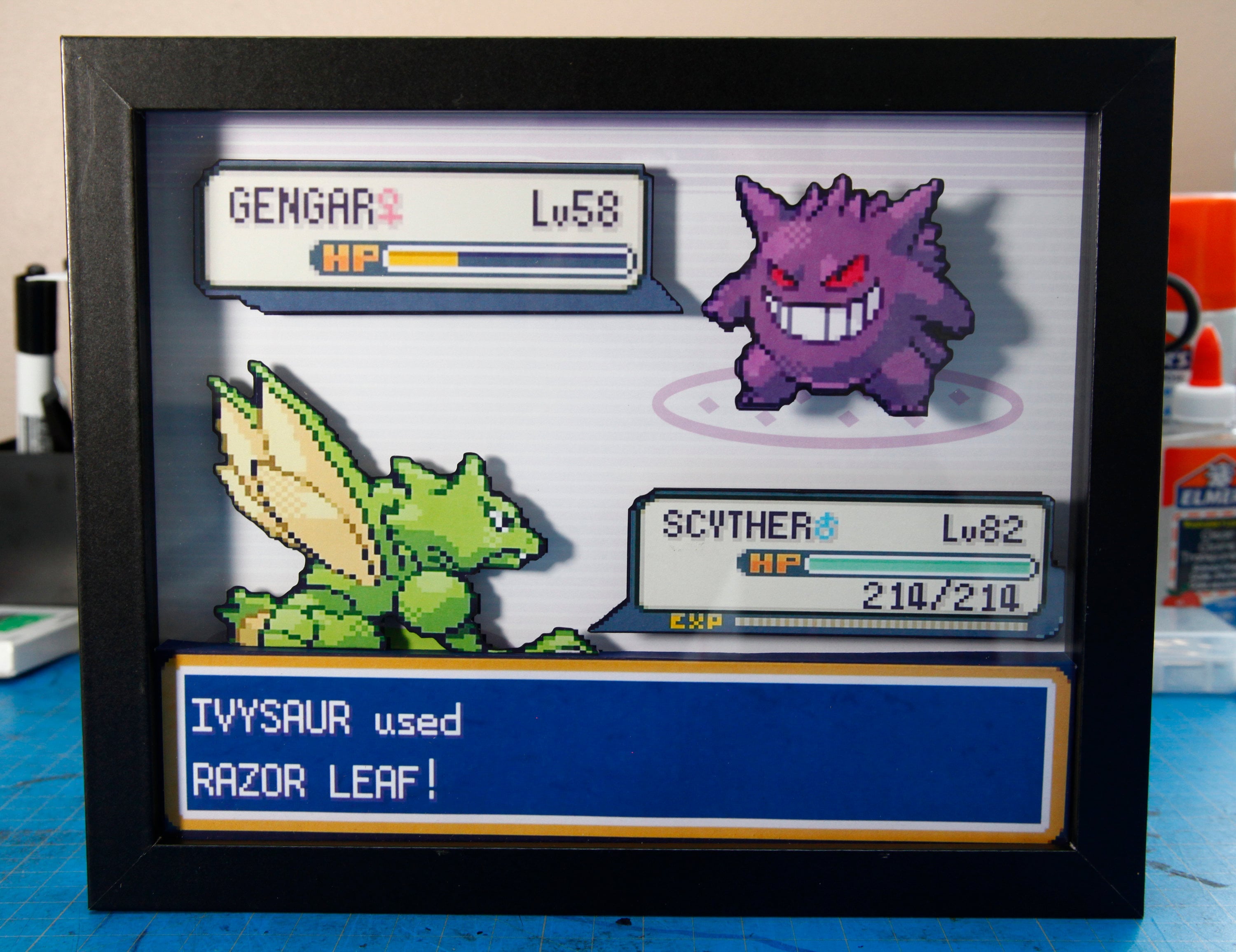 Pokemon Gengar vs Ivysaur 3d shadow box diorama