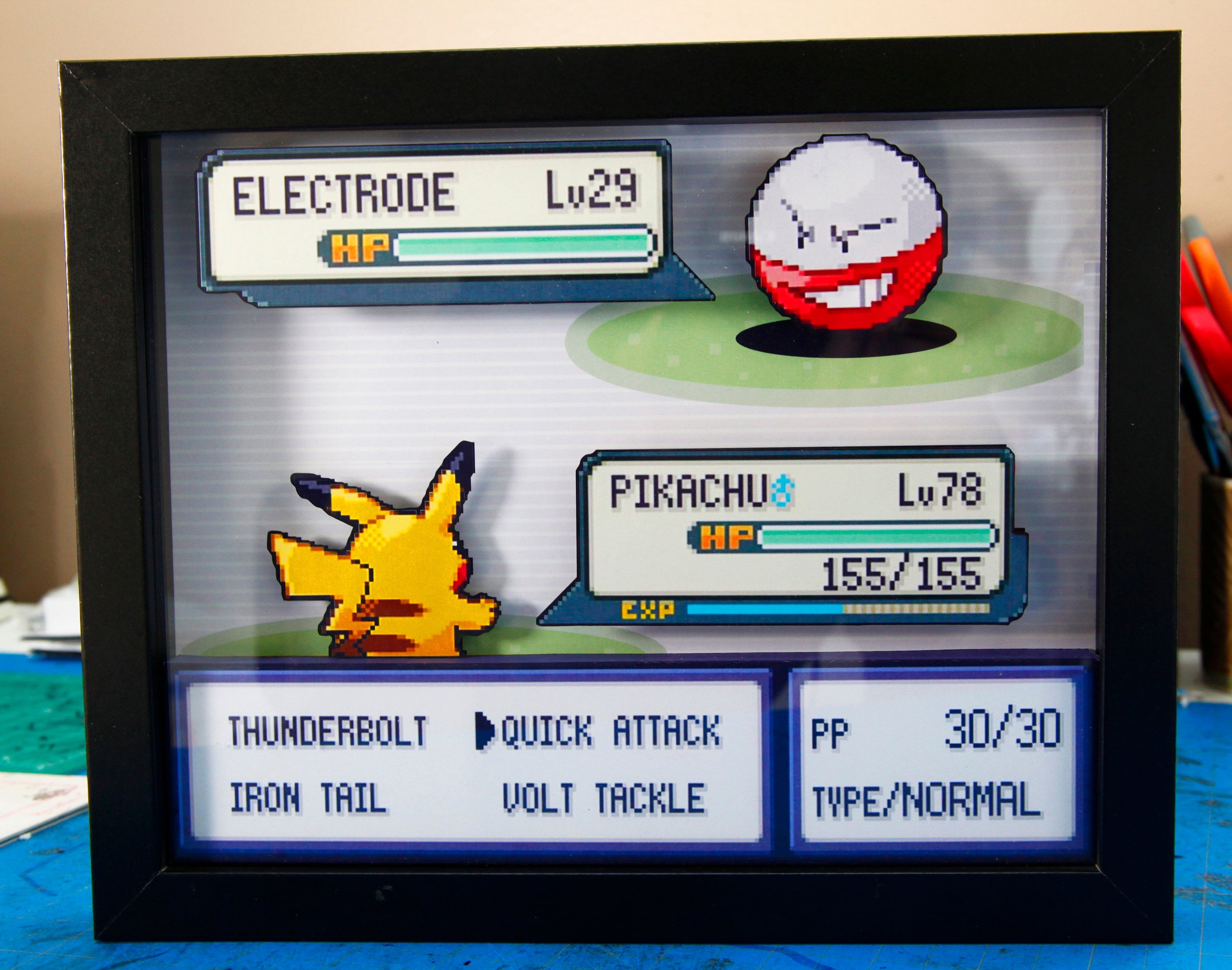Pokemon Pikachu vs. Electrode 3d shadow box diorama