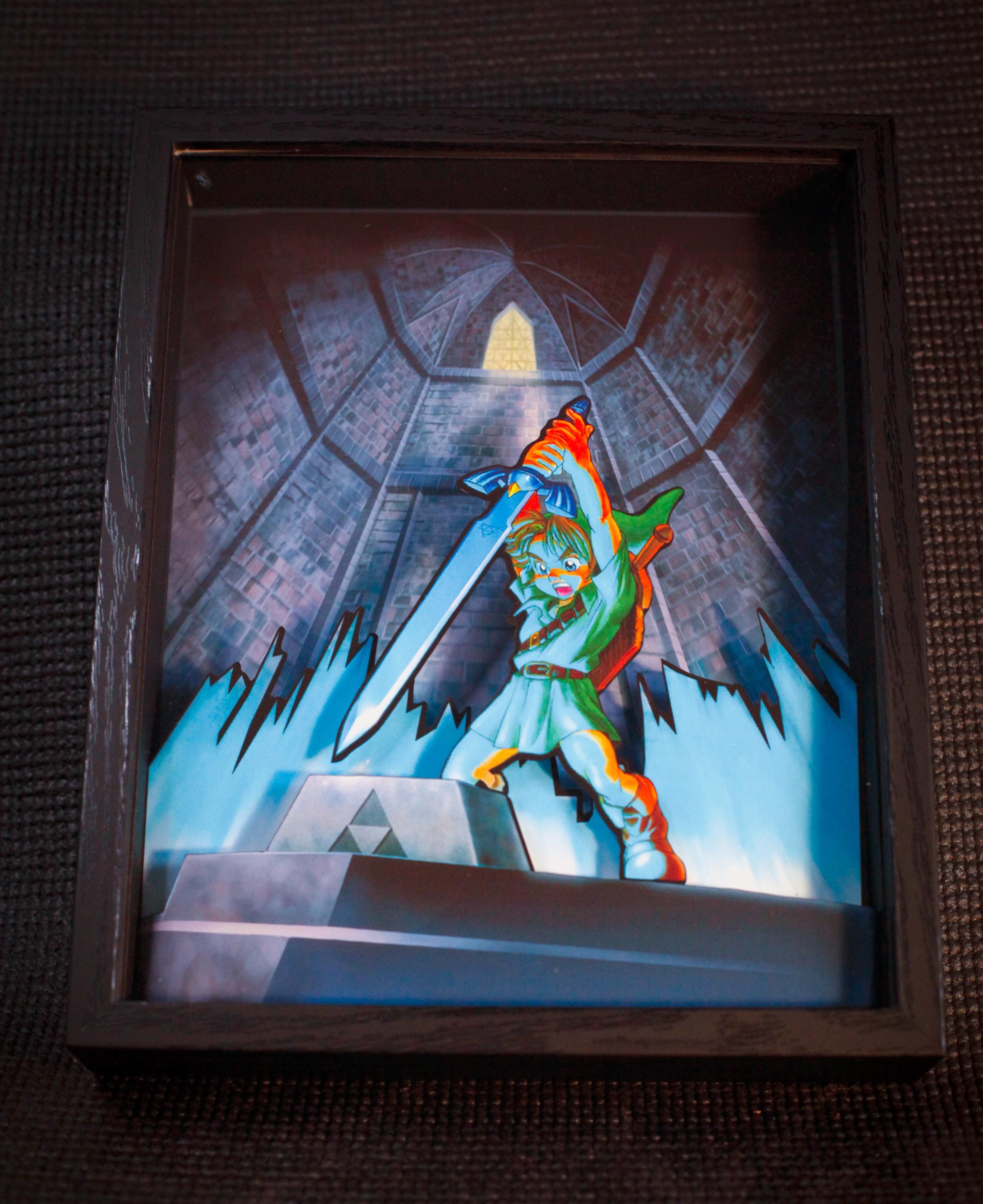 The Legend of Zelda: Ocarina of Time – Temple of Time Sword Pull • 3D Shadow Box • Handmade Gift • Video game Art • Video game Gifts