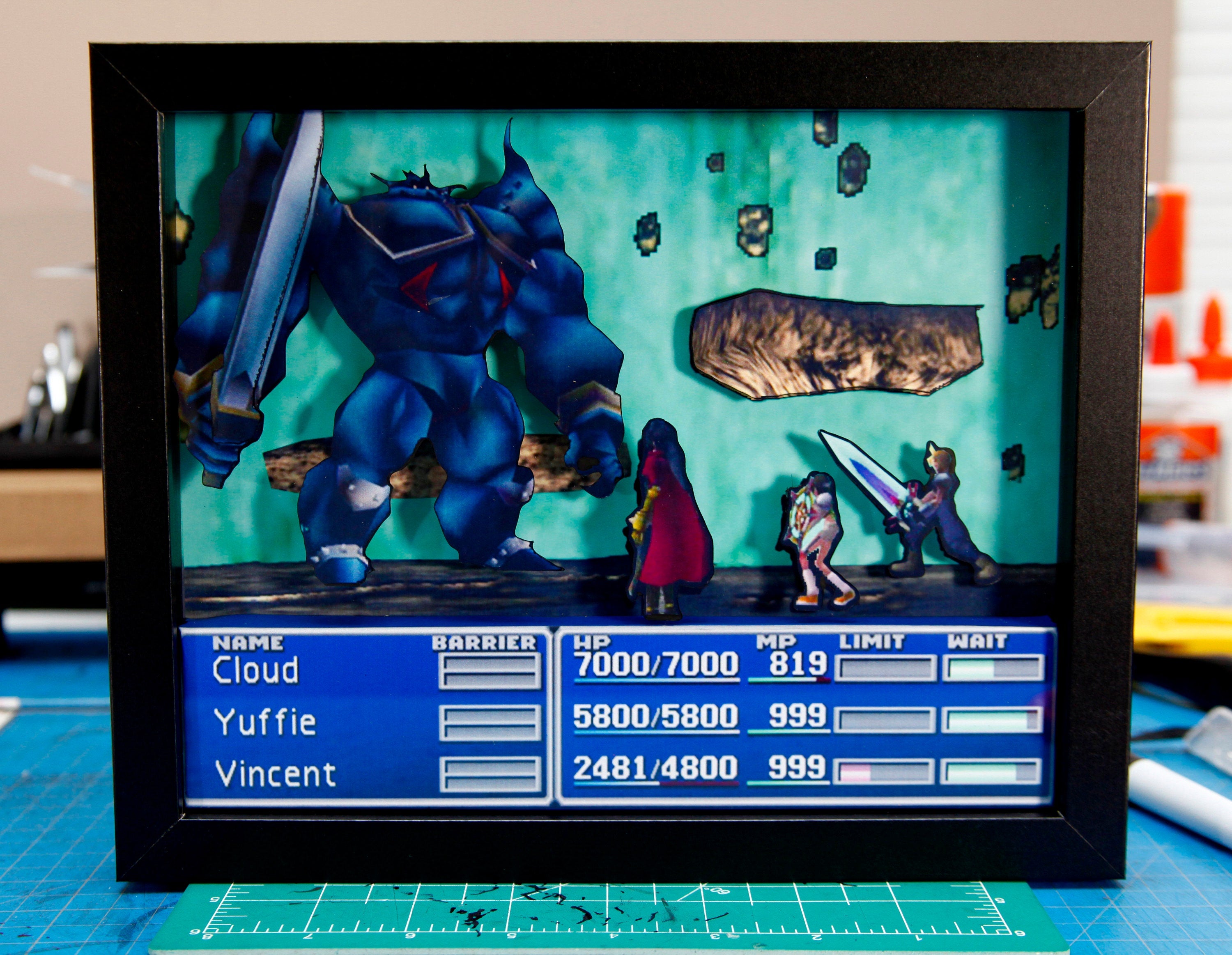Final Fantasy VII Boss Battle - 3D Shadow Box for Gamers | Handmade Wall Art | Unique Gaming Gift | Retro Video Game Decor