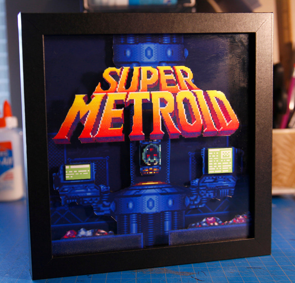 Super Metroid Title Screen Videogame Shadowbox