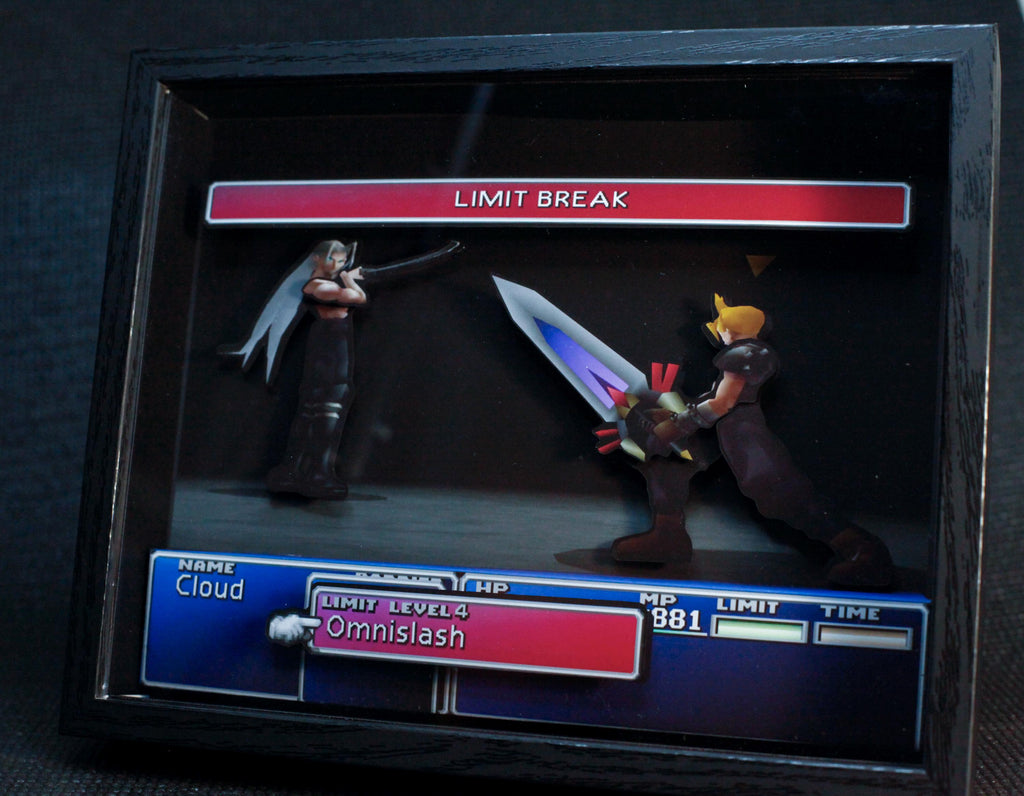 Final Fantasy VII Cloud vs. Sephiroth: Omnislash 3D Shadow Box•  Handmade Diorama • Handmade Gift • Video game Art • Video game Gifts