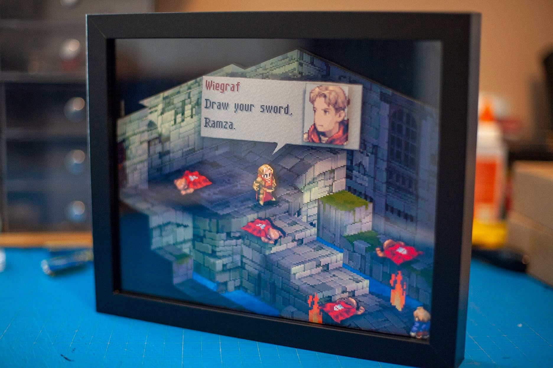 Final Fantasy Tactics Ramza vs Wiegraf Battle 3D Shadowbox Diorama | gifts for him| Gifts for her | birthday | Christmas|