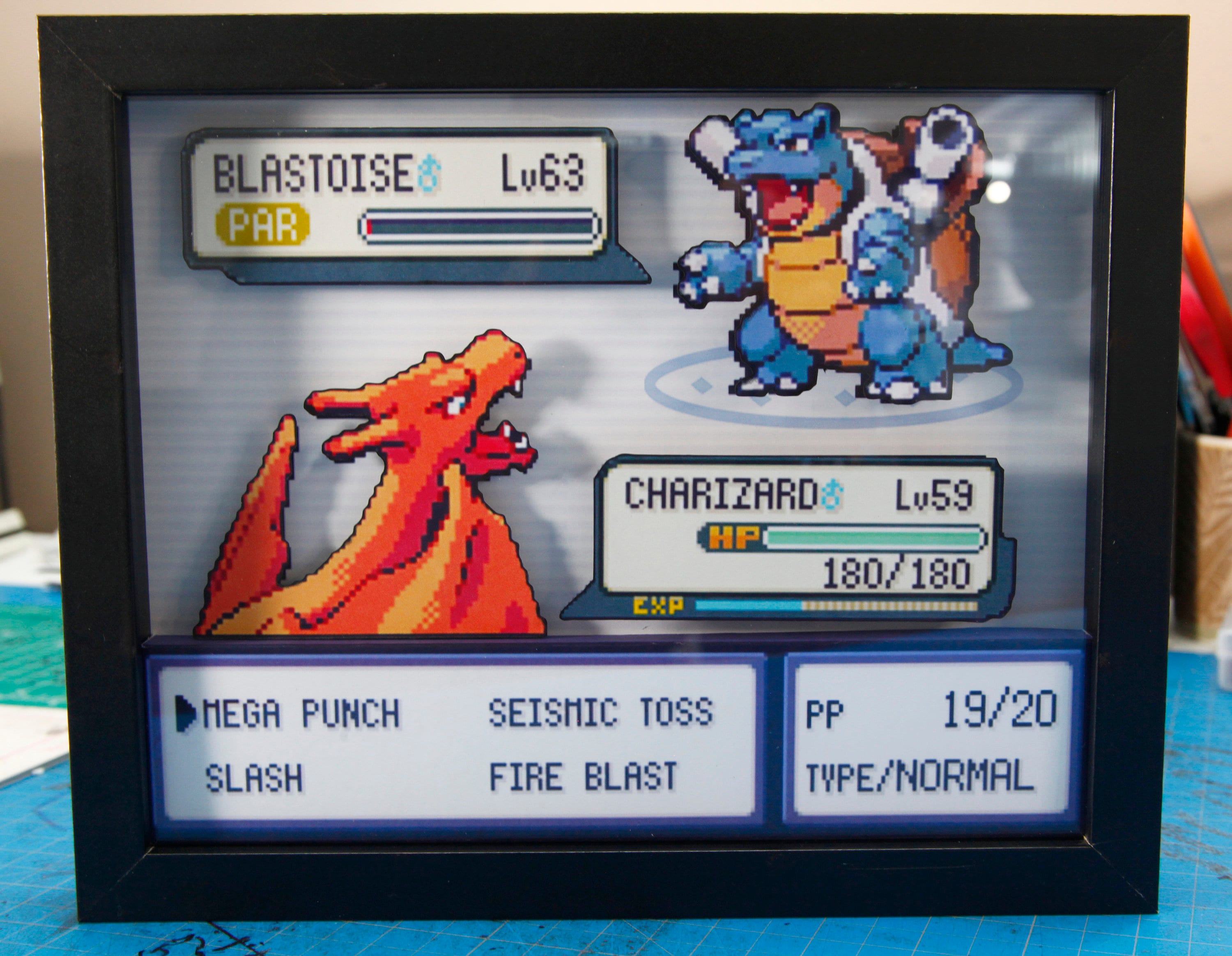 Pokemon Charizard vs. Blastoise 3d shadow box diorama