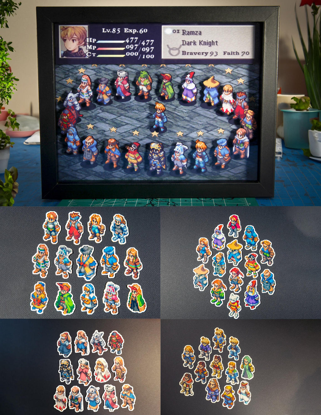 Final Fantasy Tactics 3D Shadow Box + sticker bundle • Handmade Diorama • Handmade Gift • Video game Art •  Video game Gifts