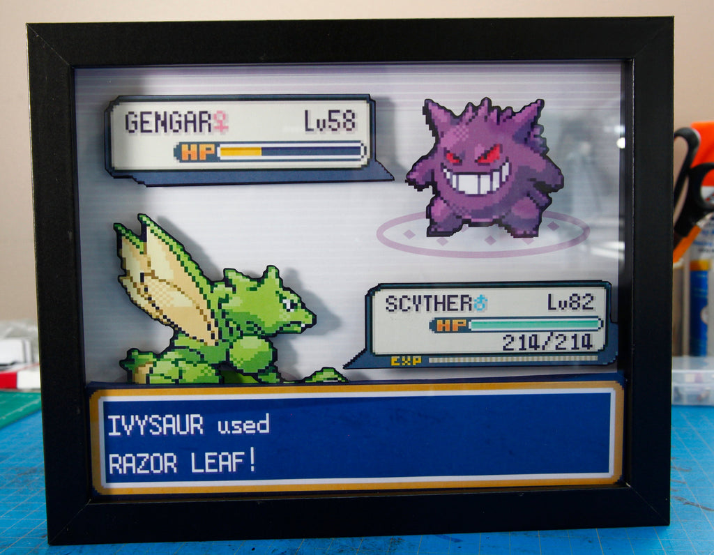 Pokemon Gengar vs Ivysaur 3d shadow box diorama