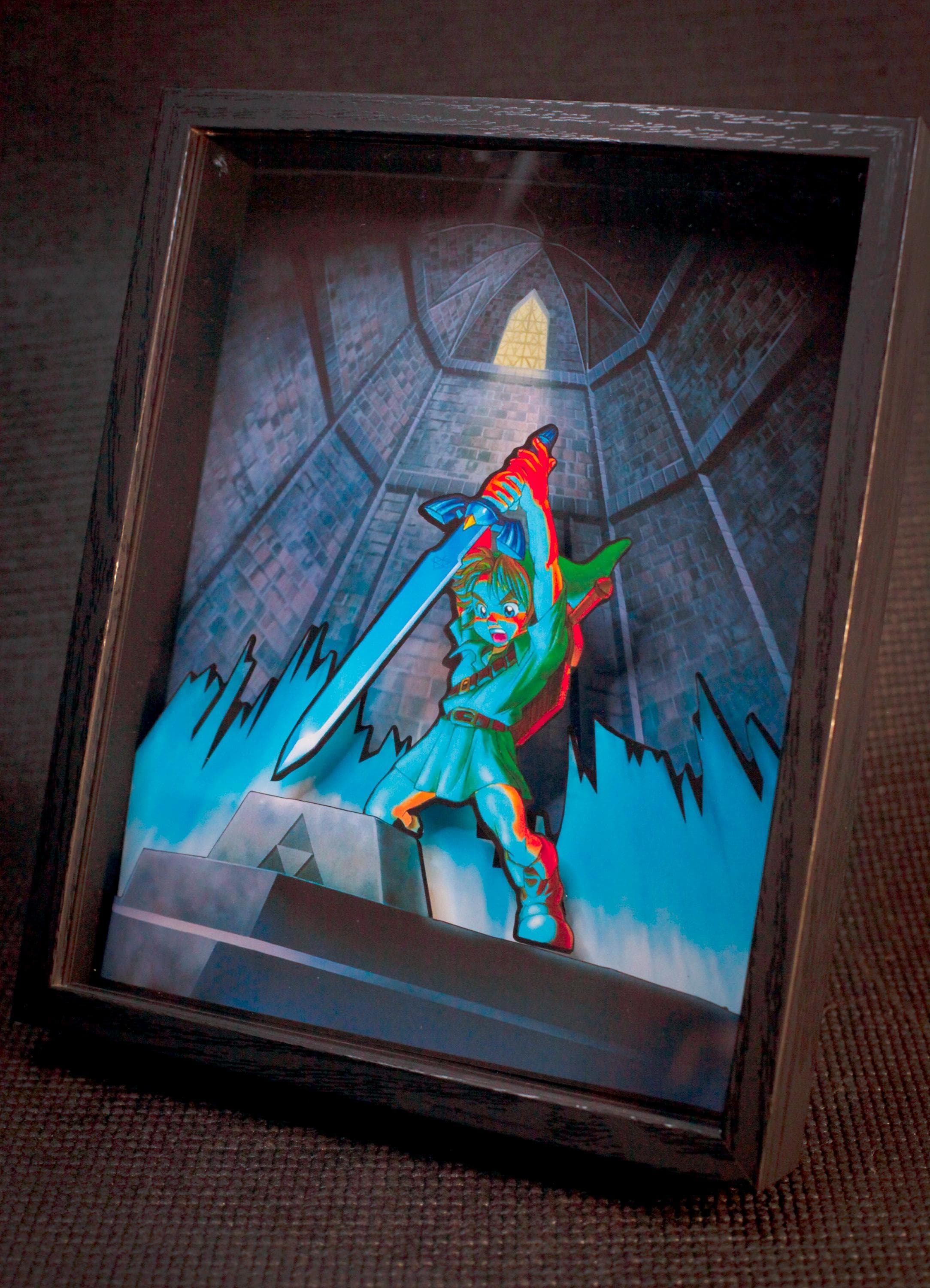 The Legend of Zelda: Ocarina of Time – Temple of Time Sword Pull • 3D Shadow Box • Handmade Gift • Video game Art • Video game Gifts