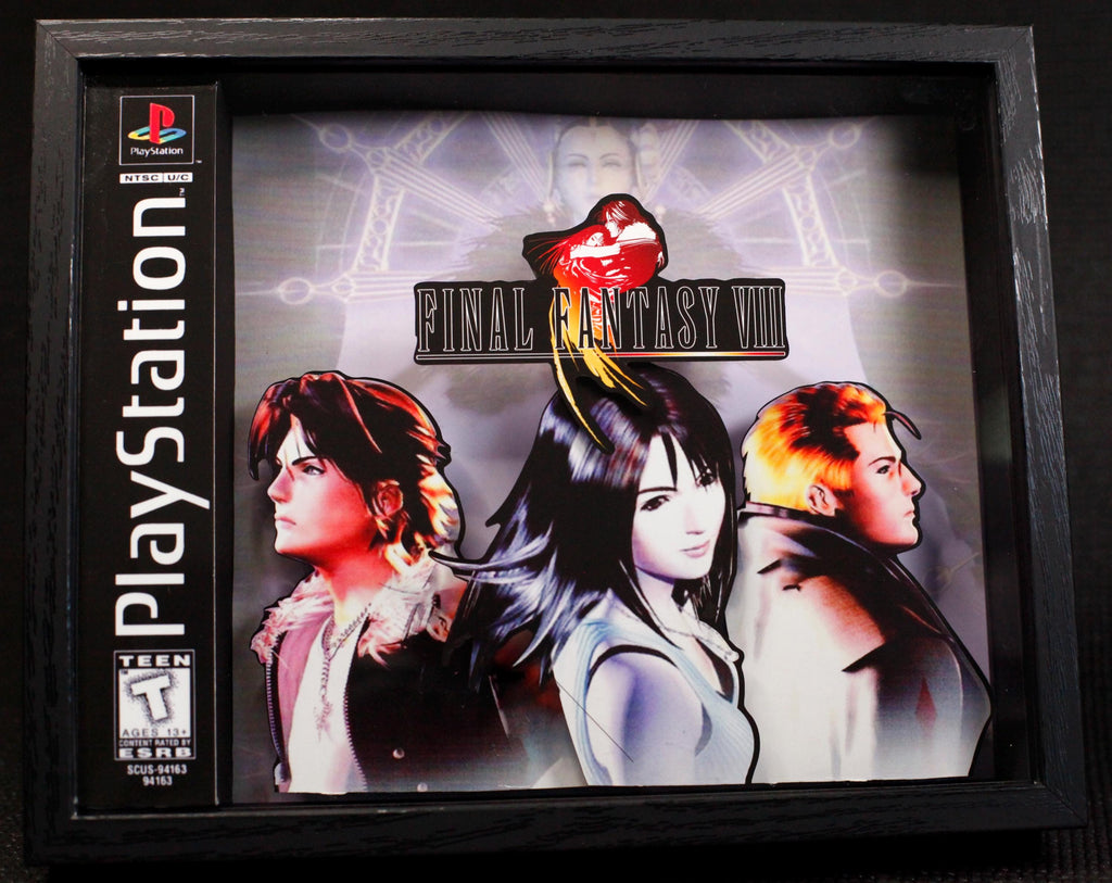Final Fantasy VIII Cover Art- 3D Shadow Box for Gamers | Handmade Wall Art | Unique Gaming Gift | Retro Video Game Decor