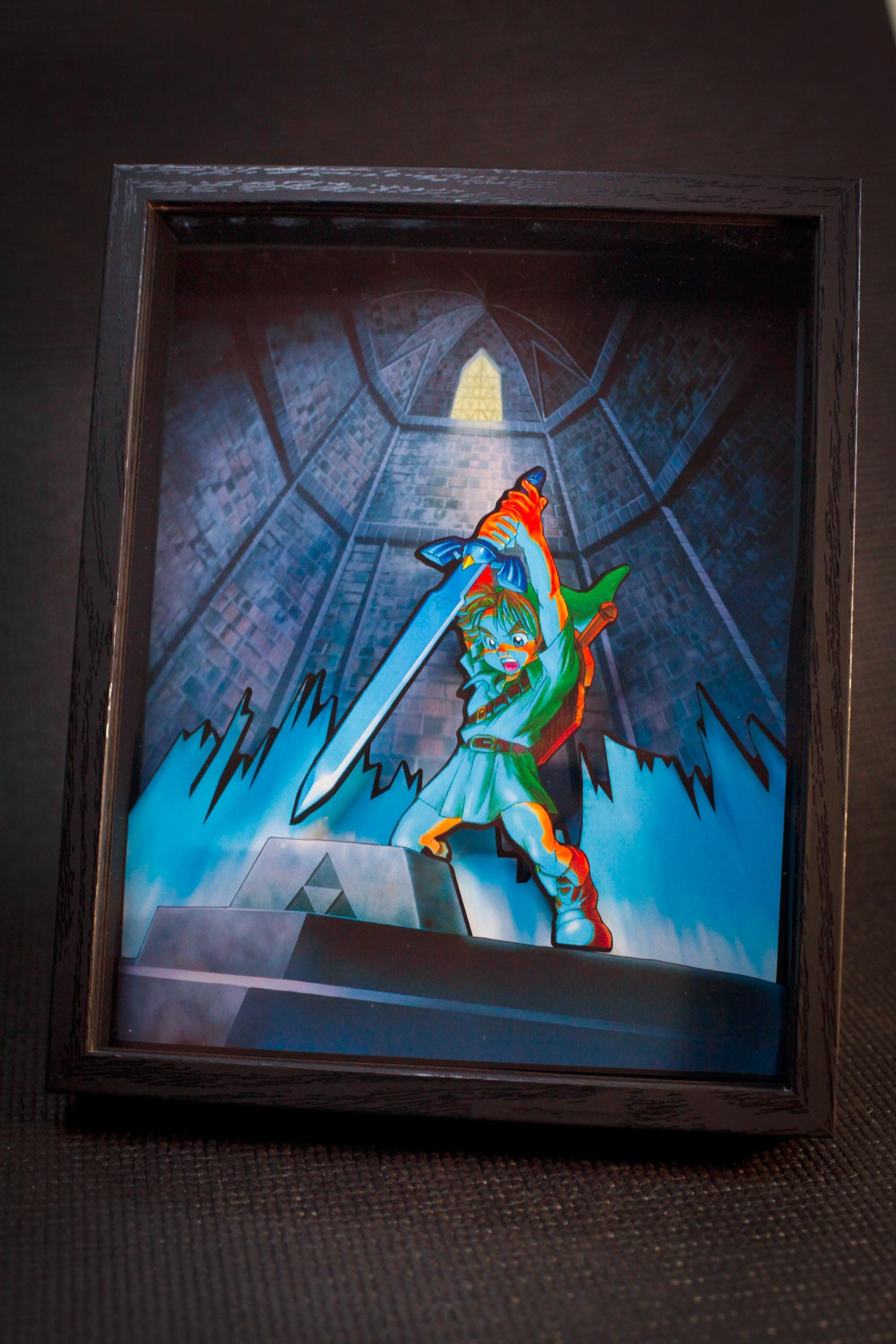 The Legend of Zelda: Ocarina of Time – Temple of Time Sword Pull • 3D Shadow Box • Handmade Gift • Video game Art • Video game Gifts