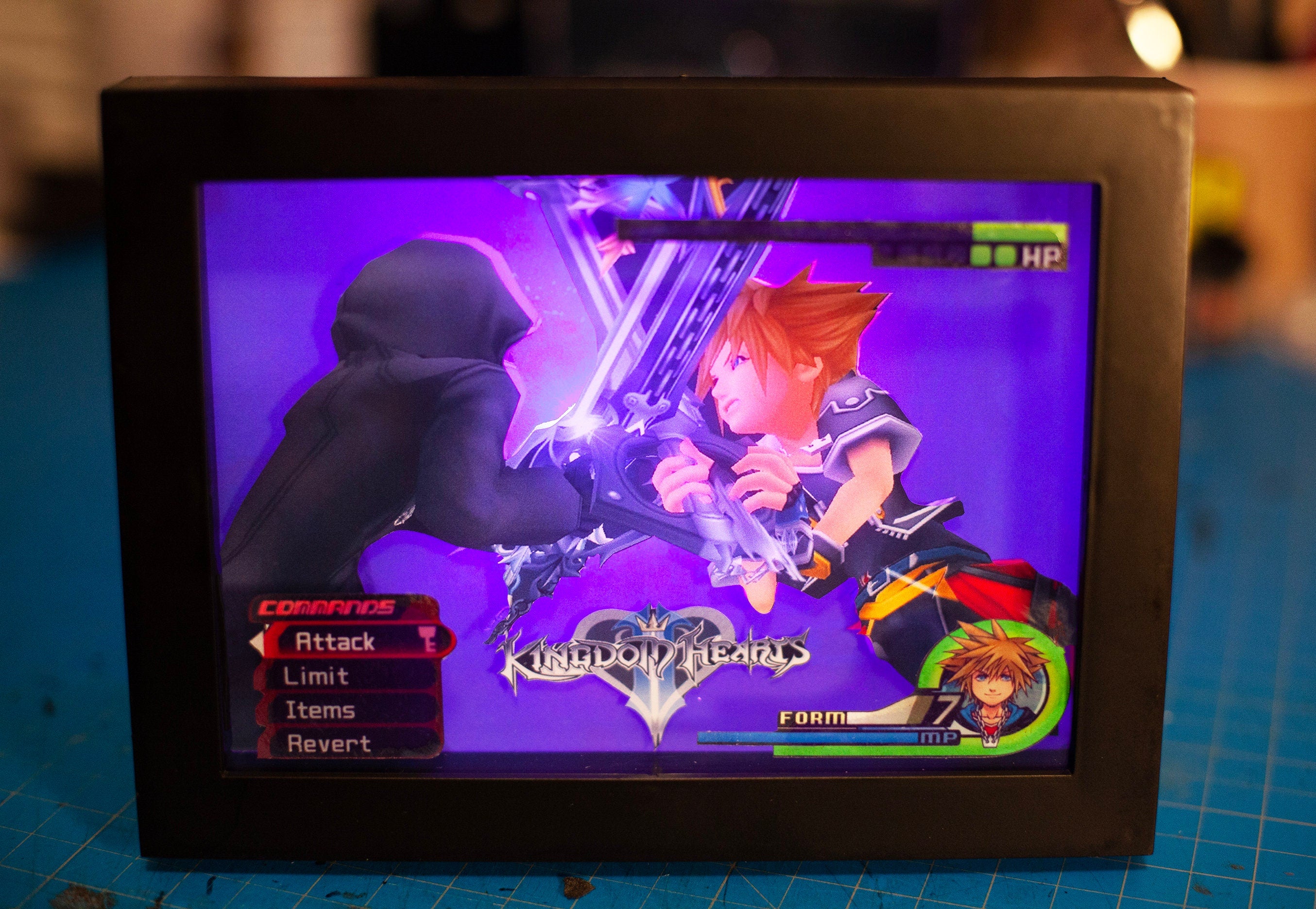 New!! Kingdom Hearts Shadowbox Sora vs. Roxas Kingdom Hearts 3d shadowbox illuminated wall art| videogame shadowbox|gifts for him and her|