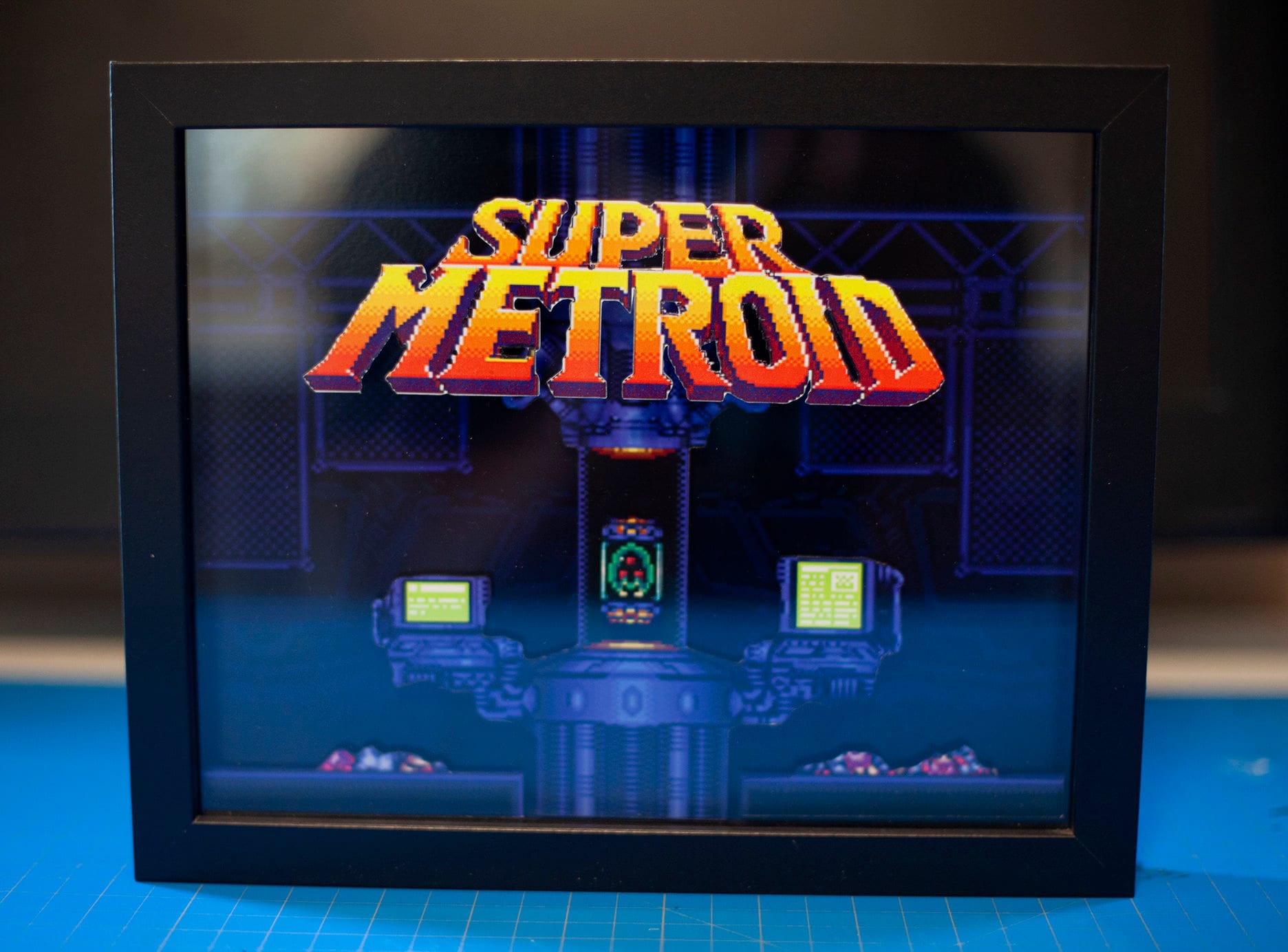 Super Metroid Title Screen Videogame Shadowbox
