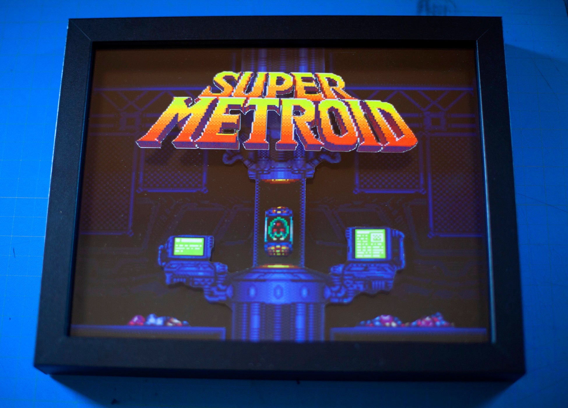 Super Metroid Title Screen Videogame Shadowbox