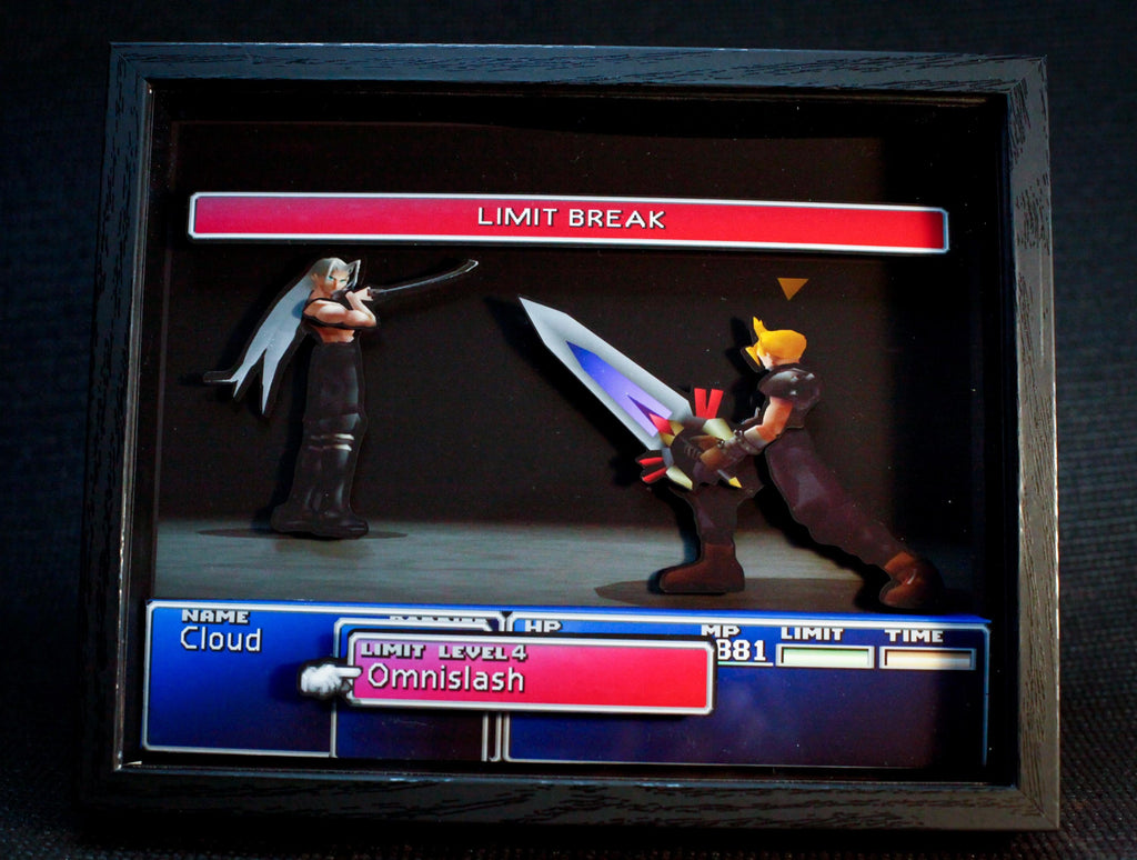 Final Fantasy VII Cloud vs. Sephiroth: Omnislash 3D Shadow Box•  Handmade Diorama • Handmade Gift • Video game Art • Video game Gifts