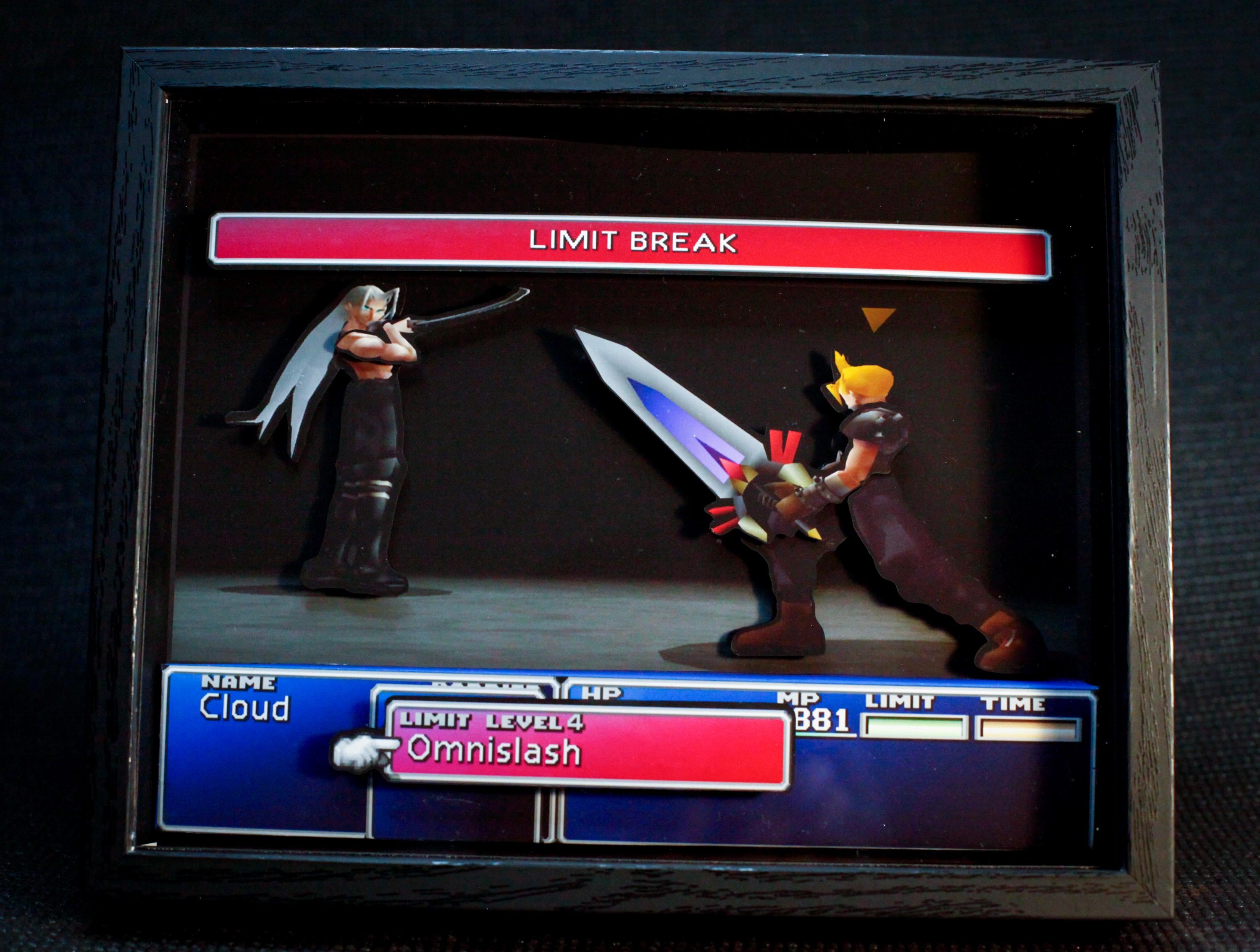 Final Fantasy VII Cloud vs. Sephiroth: Omnislash 3D Shadow Box•  Handmade Diorama • Handmade Gift • Video game Art • Video game Gifts
