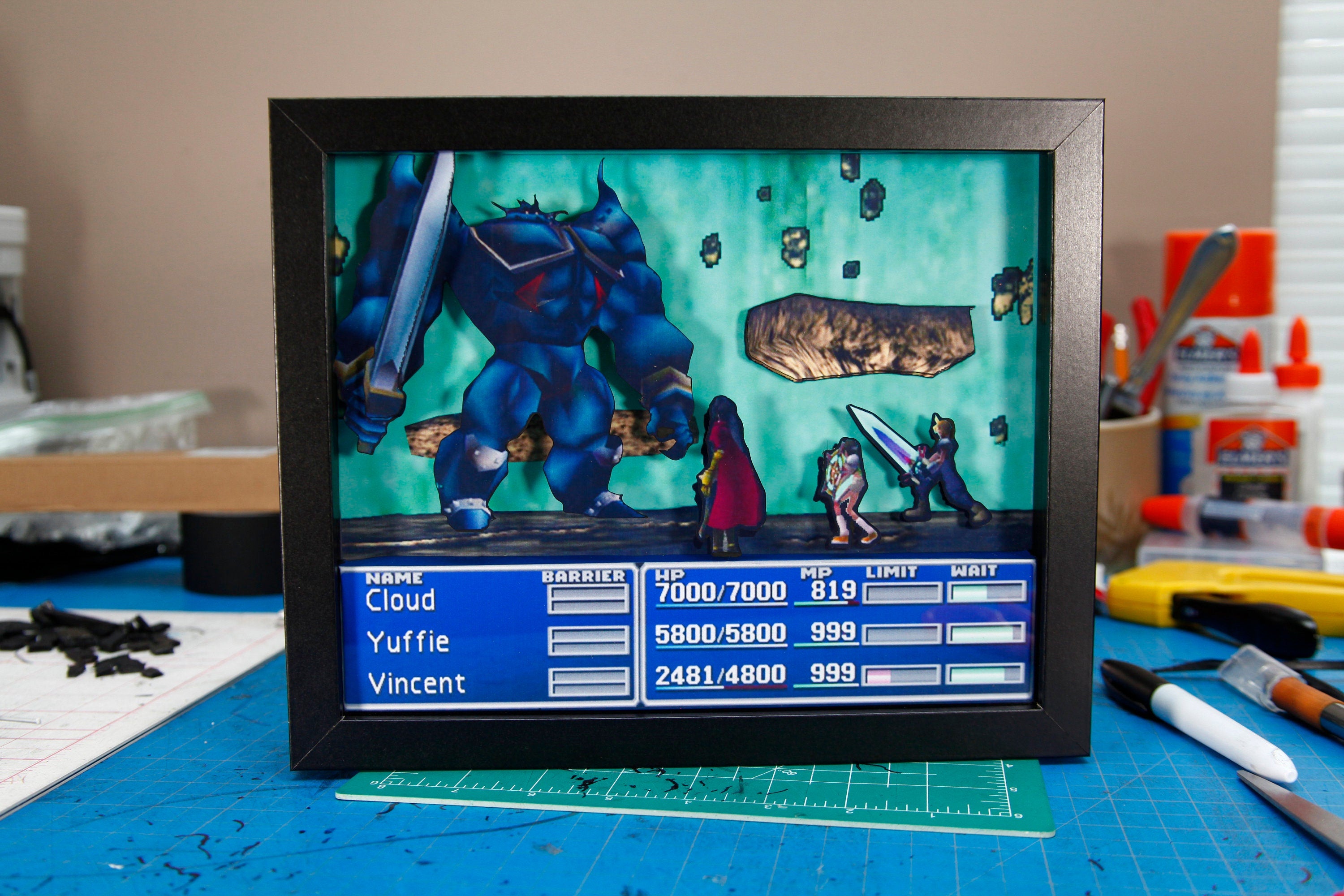 Final Fantasy VII Boss Battle - 3D Shadow Box for Gamers | Handmade Wall Art | Unique Gaming Gift | Retro Video Game Decor