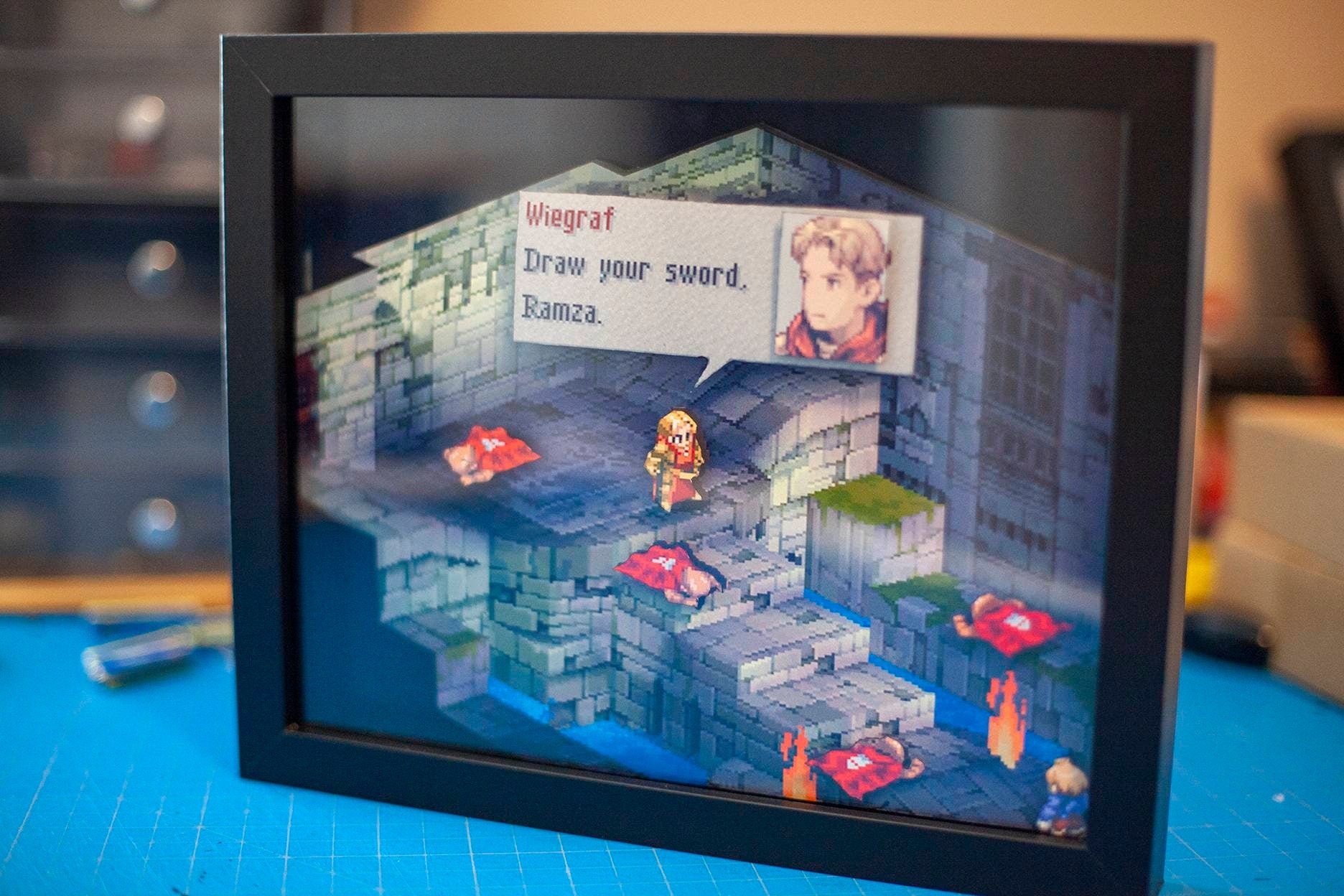 Final Fantasy Tactics Ramza vs Wiegraf Battle 3D Shadowbox Diorama | gifts for him| Gifts for her | birthday | Christmas|