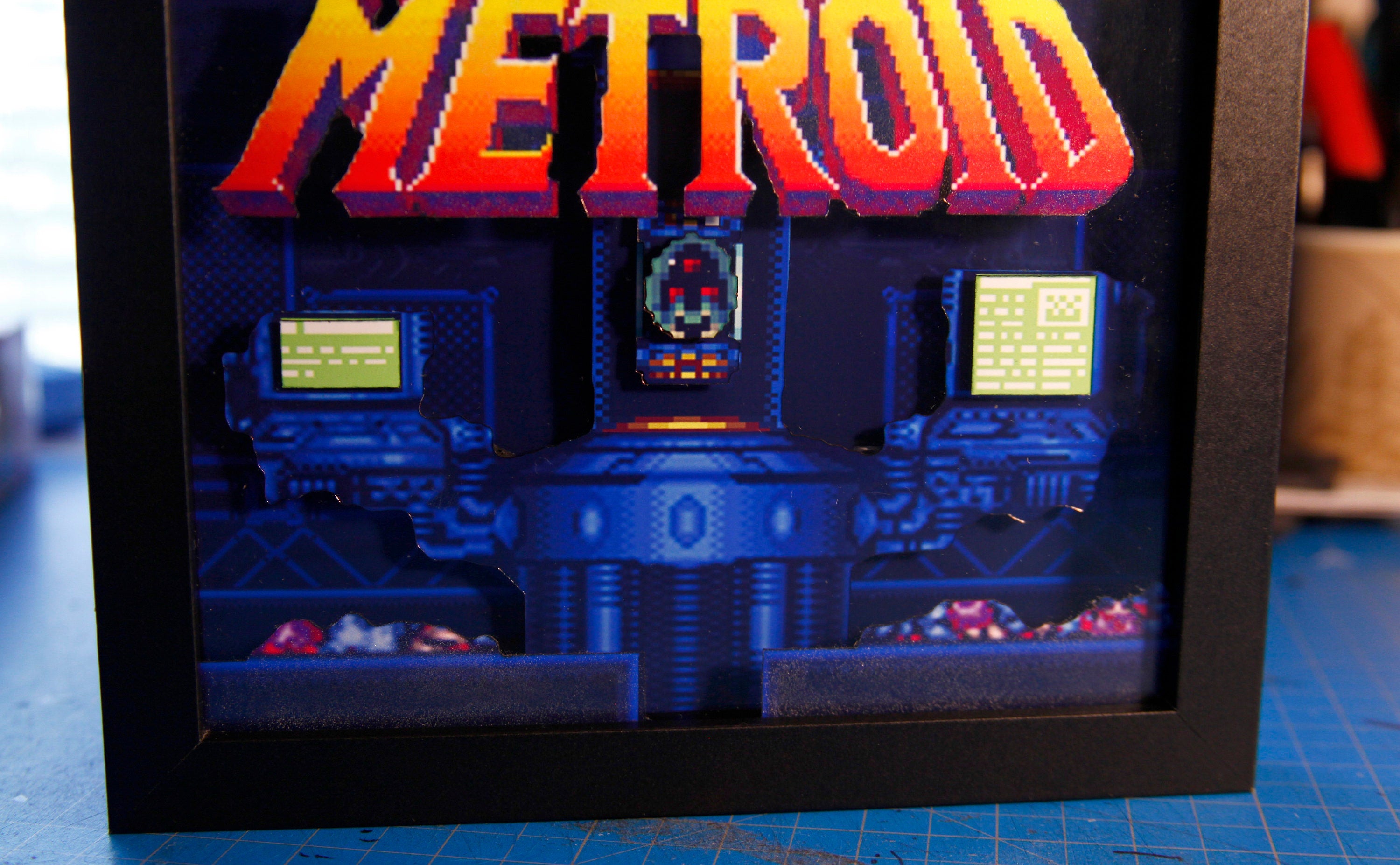 Super Metroid Title Screen Videogame Shadowbox