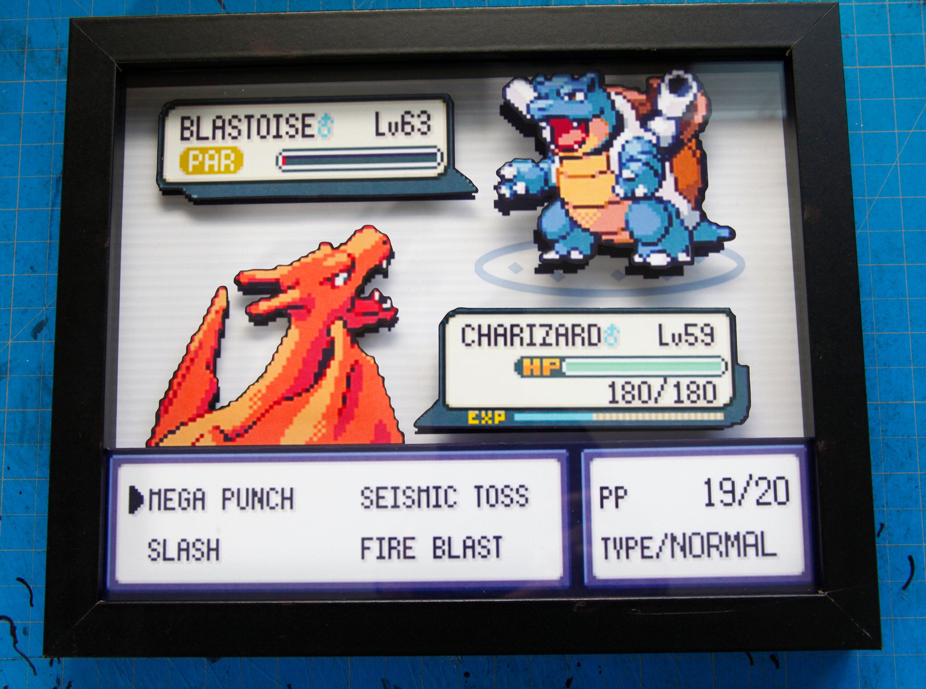 Pokemon Charizard vs. Blastoise 3d shadow box diorama