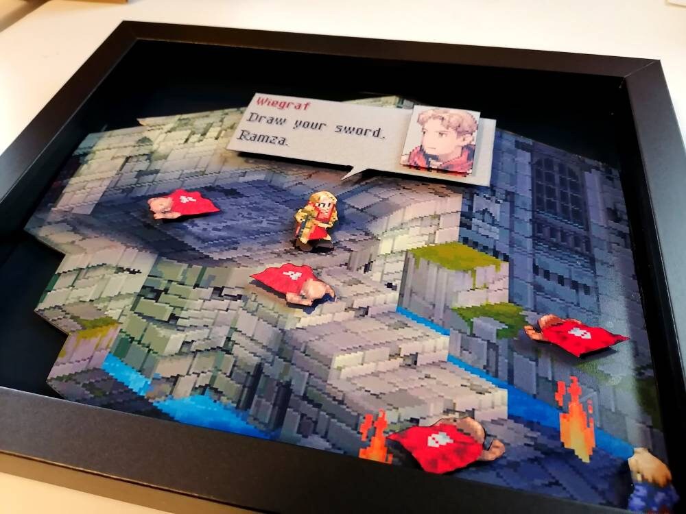 Final Fantasy Tactics Ramza vs Wiegraf Battle 3D Shadowbox Diorama | gifts for him| Gifts for her | birthday | Christmas|