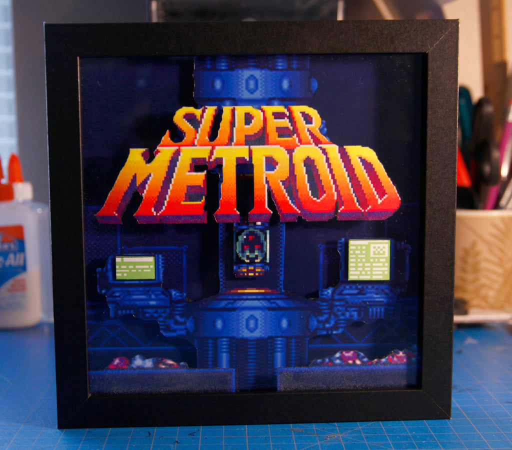 Super Metroid Title Screen Videogame Shadowbox