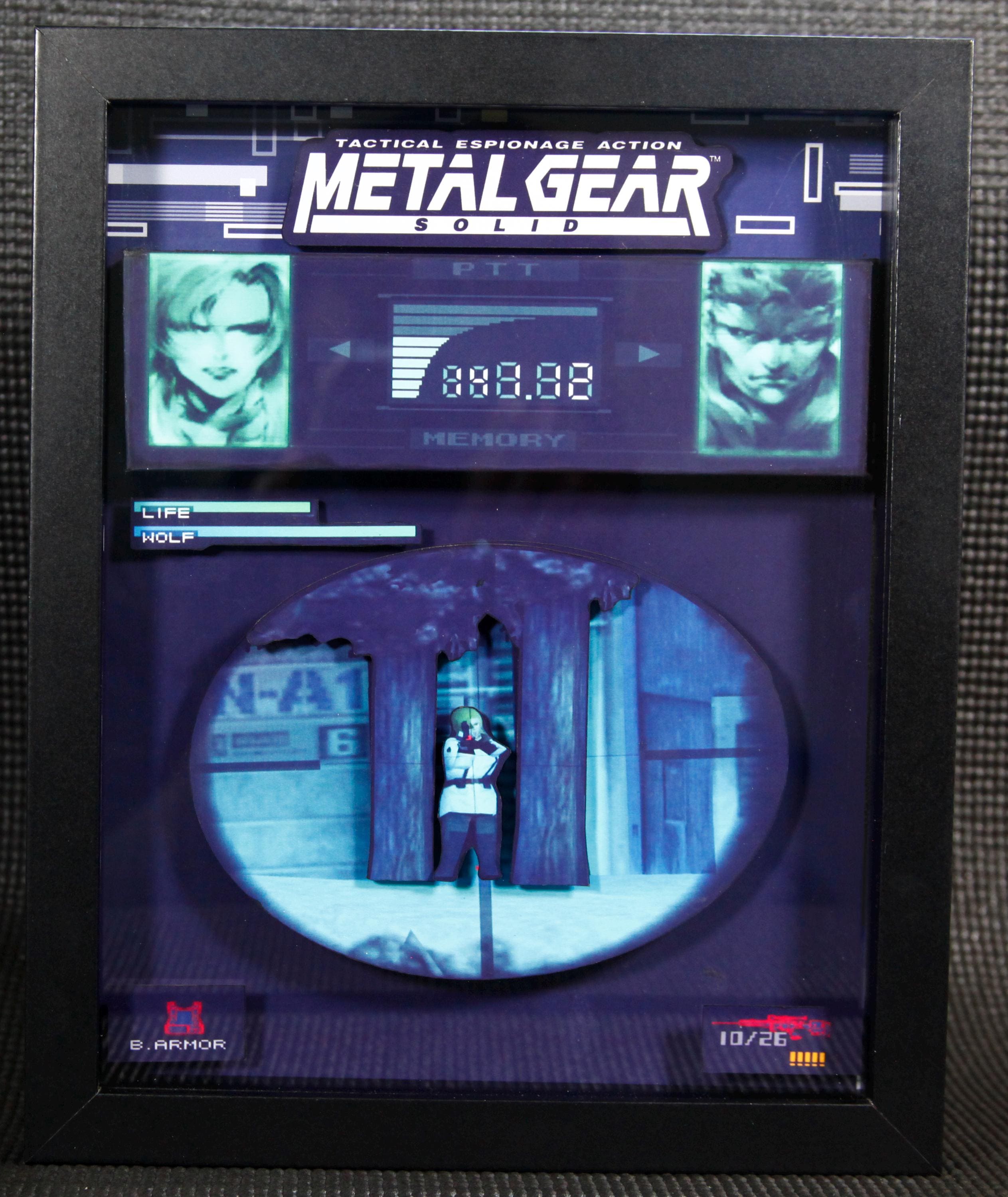 Solid Snake Sniper Wolf 3D shadow box| Metal Gear Solid | Wall Decor | Gift for Gamers | Classic Games |Unique Gaming gift| |birthday idea |