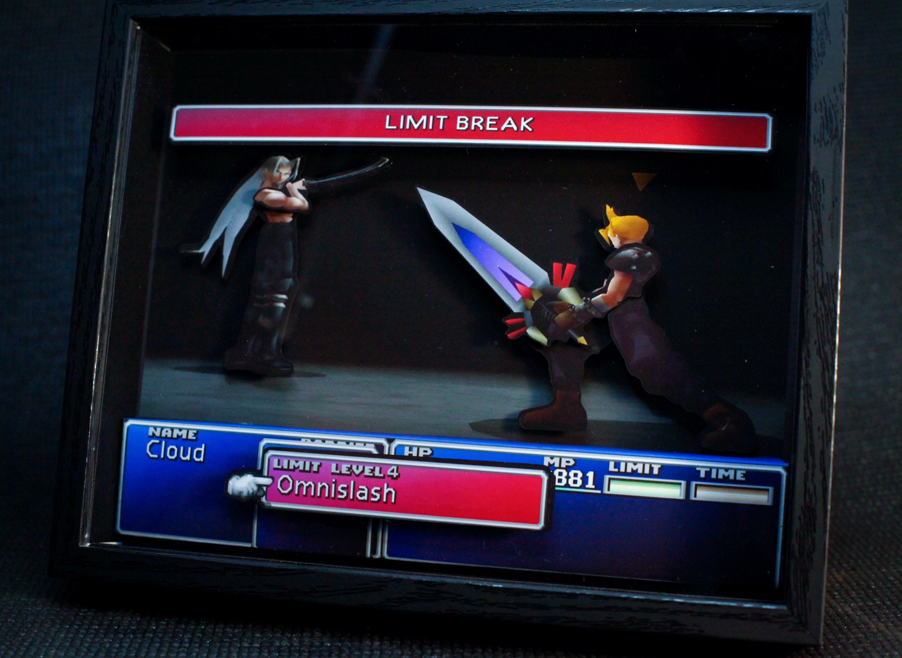Final Fantasy VII Cloud vs. Sephiroth: Omnislash 3D Shadow Box•  Handmade Diorama • Handmade Gift • Video game Art • Video game Gifts